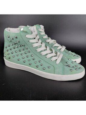 High Top Shoes Women Size 8 Green Suede Studded Zip Sneakers Punk Gothic Cosplay